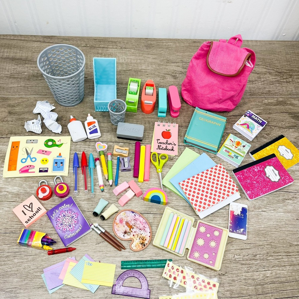 Our Generation 18" Doll School Supplies Set Pink Backpack Books Pens